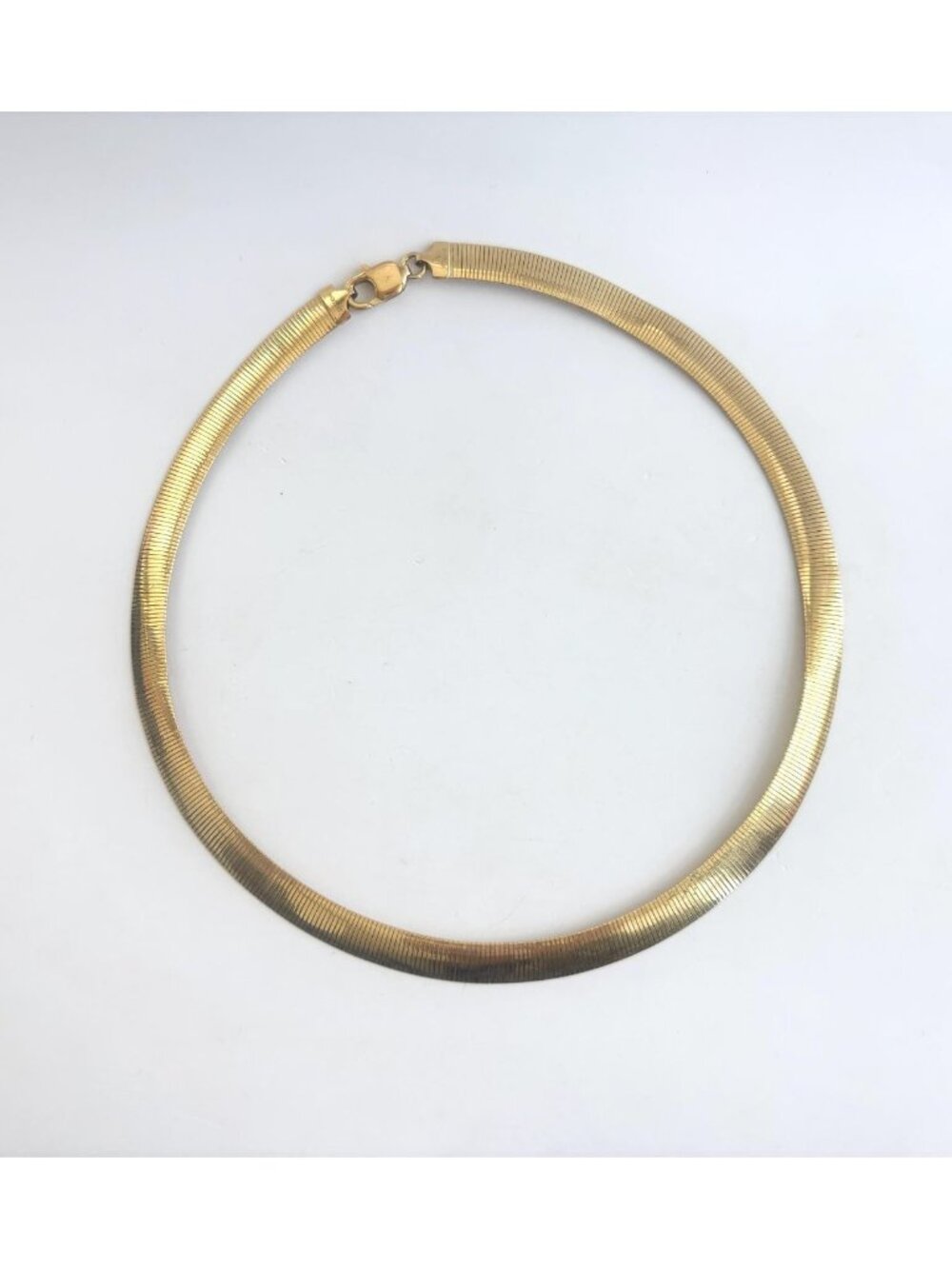 Bronze Italy Flat Omega Chain Gold Toned Chunky 80's Vintage Choker Necklace